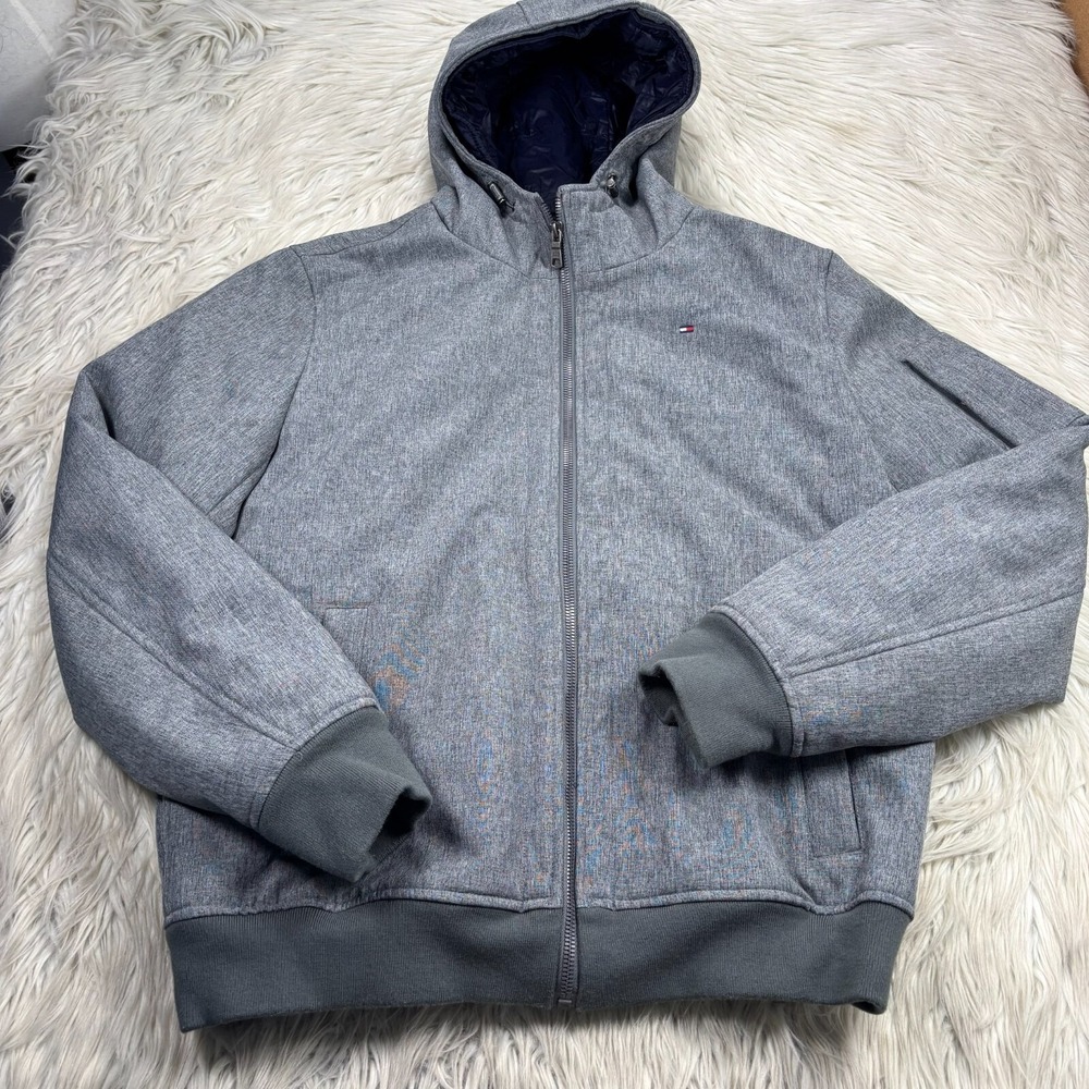 Tommy Hilfiger Men's M Heathered Gray Hooded Puffer Bomber Jacket Coat